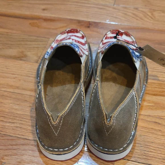 Ariat Brown and Red Moccasins with Patriotic Design - Picture 4 of 7